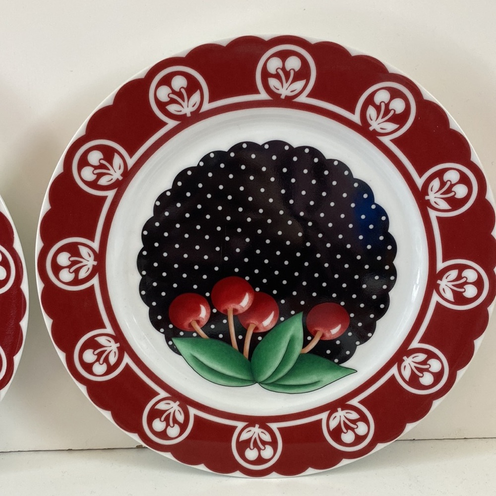 Four Mary Engelbreit Polka Dot And Cherry 8” Plates - Picture 8 of 11